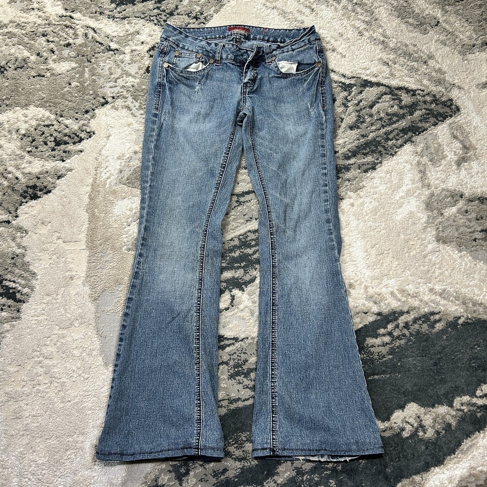 Vintage Bongo Fabulous Flared Jeans Womens 3 Blue Denim Cotton Stretch Low Rise
